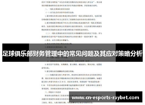 足球俱乐部财务管理中的常见问题及其应对策略分析